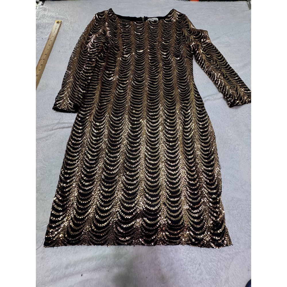 Charlotte Russe Gold Sequin Scallop Long Sleeve Mini Dress Black Size M Cocktail